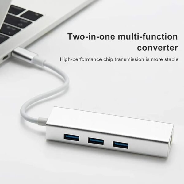 Adaptador de red tipo C a Rj45 + 3 Puertos usb