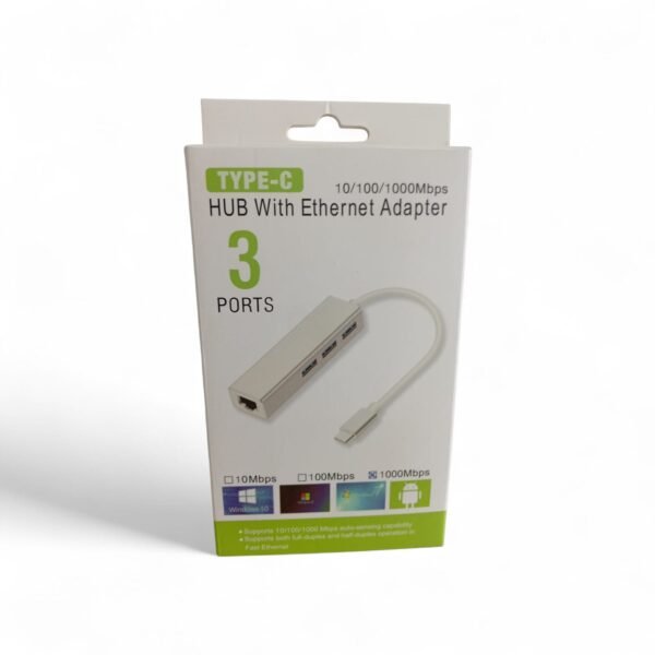 Adaptador de red tipo C a Rj45 + 3 Puertos usb