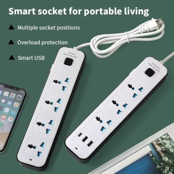 Regleta eléctrica de 4 puertos + 2 USB y 1 tipo-C