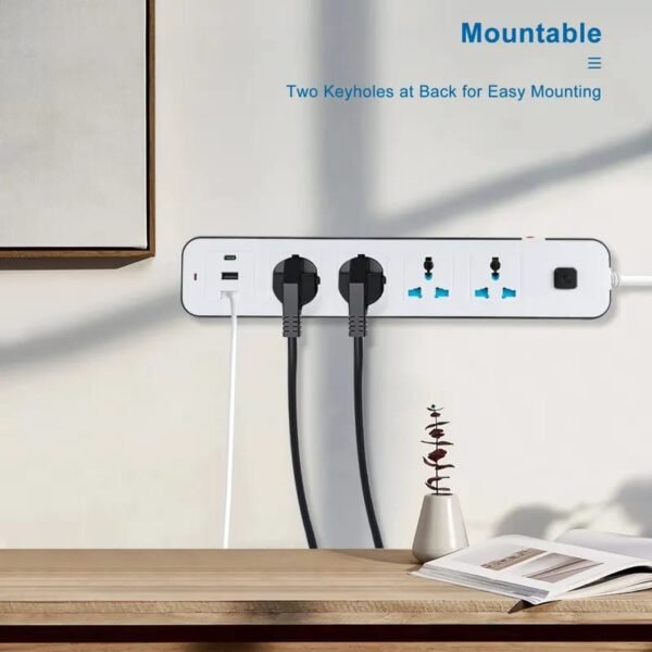 Regleta eléctrica de 4 puertos + 2 USB y 1 tipo-C
