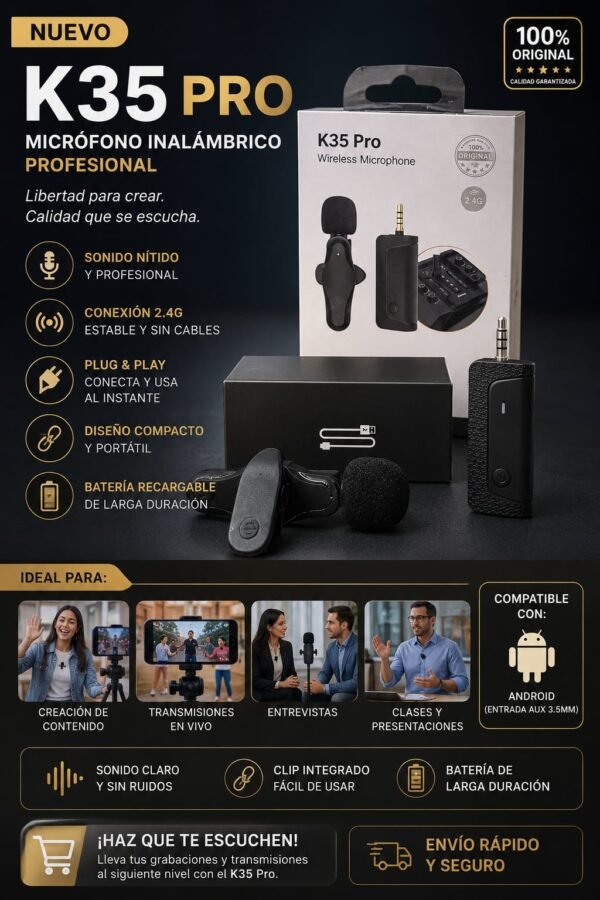 microfono auxiliar inalambrico Micrófono inalámbrico recargable auxiliar K35 Pro