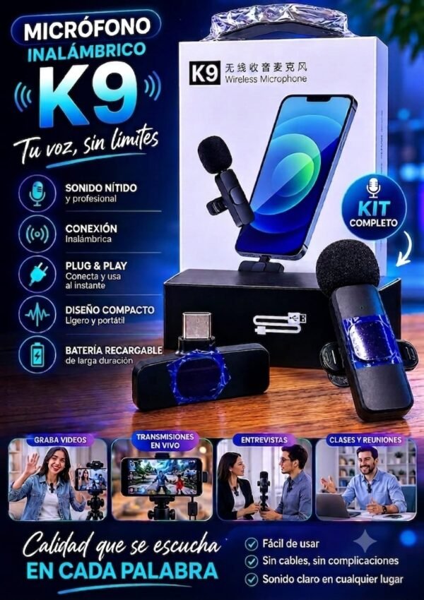 Micrófono inalámbrico recargable Tipo C K9