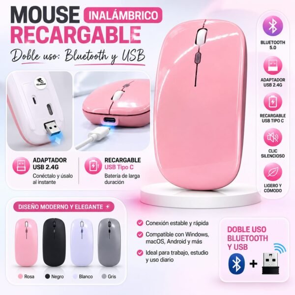 Mouse recargable Inalámbrico + Bluetooth