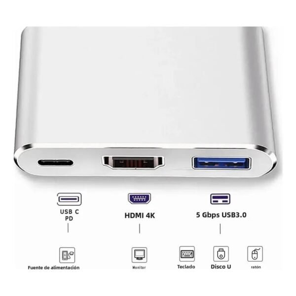 Adaptador tipo C a USB - HDMI - TIPO C 3 EN 1